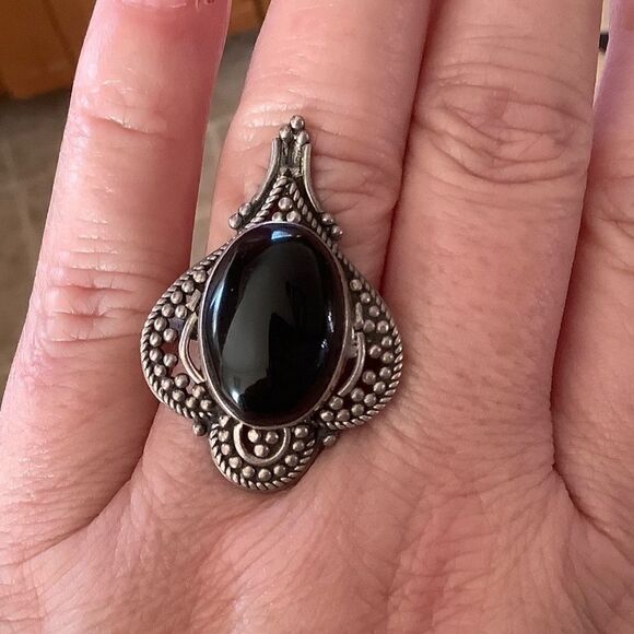 𝅺STERLING SILVER 925 BLACK ONYX WOMAN RING SIZE US 8​​ - Picture 8 of 9